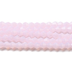 Imitation Jade Glass Beads Strands, Faceted, Bicone, Pink, 4x4mm, Hole: 0.8mm, about 87~98pcs/strand, 12.76~14.61 inch(32.4~37.1cm)(GLAA-F029-J4mm-02)