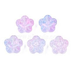 Transparent Spray Painted Glass Beads, Two Tone, Flower, Pearl Pink, 12.5x13x6mm, Hole: 1mm(X-GLAA-N035-029-G02)