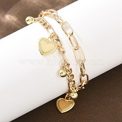Iron Figaro & Paperclip Chain Double Layers Bracelets Link Bracelets for Women, Heart & Ball, with CCB, Golden, 7.60 inch(19.3cm)(BJEW-A156-01G)