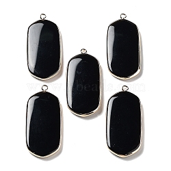 Natural Obsidian Pendants, Light Gold Plated Brass Rectangle Charms, 47~48x22~22.5x4~4.5mm, Hole: 2mm(G-G063-02F)