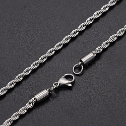 304 Stainless Steel Rope Chain Necklaces, with Lobster Claw Clasps, Stainless Steel Color, 19.7 inches(50.1cm), 3mm(NJEW-T012-03-51-S)