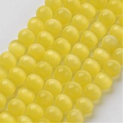 Cat Eye Beads, Round, Yellow, 6mm, Hole: 1mm, about 66pcs/strand, 15.5 inch/strand(CER16)