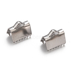 304 Stainless Steel Ribbon Clamp Ends, Stainless Steel Color, 10x11mm, Hole: 2x4mm(STAS-J011-08)