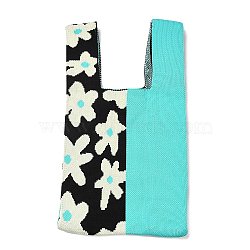 Polyester Mini Knit Tote Bags, Crochet Tote Handbag Lunch Box Bag, Flower, 34x19.5x2.1cm(ABAG-C008-01B-07)