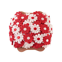 Colorful Polyester Lace Trim, Daisy Pattern, Red, 1"(25mm), 15yards(13.72m/roll)(OCOR-TA0001-34A)