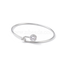Clear Cubic Zirconia Diamond Bangle, Brass Simple Thin Bangle for Women, Platinum, Inner Diameter: 2-3/8 inch(6.1cm)(BJEW-G670-01P)