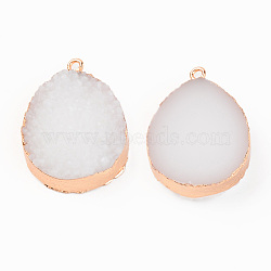 Druzy Resin Pendants, with Edge Light Gold Plated Iron Loops, Teardrop, White, 33x24.5x9mm, Hole: 1.8mm(RESI-R428-003C)