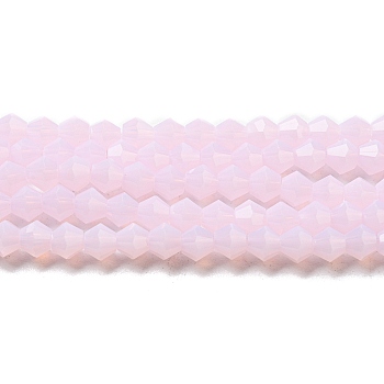 Imitation Jade Glass Beads Strands, Faceted, Bicone, Pink, 4x4mm, Hole: 0.8mm, about 87~98pcs/strand, 12.76~14.61 inch(32.4~37.1cm)