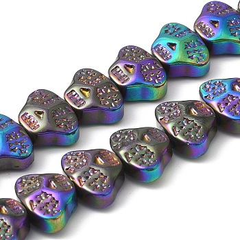 Electroplate Glass Beads Strands, Skull Head, Rainbow Plated, 13x10x6mm, Hole: 1mm, about 65pcs/strand, 25.59''(65cm)