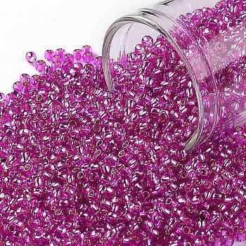 TOHO Round Seed Beads, Japanese Seed Beads, (2214) Silver Lined Hot Pink, 11/0, 2.2mm, Hole: 0.8mm, about 1110pcs/10g