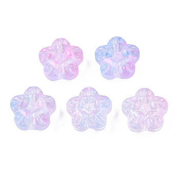 Transparent Spray Painted Glass Beads, Two Tone, Flower, Pearl Pink, 12.5x13x6mm, Hole: 1mm