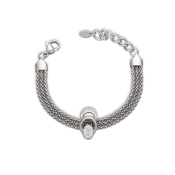 304 Stainless Steel Popcorn Chains Triple Layer Multi-strand Bracelet, with Cubic Zirconia Teardrop Links, Stainless Steel Color, 6-3/4 inch(17.3cm)