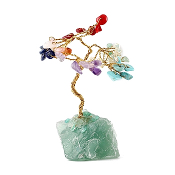 Gemstone Chips Tree of Life Decorations, Gemstone Base with Copper Wire Feng Shui Energy Stone Gift for Home Office Desktop Decoration, 60~80mm