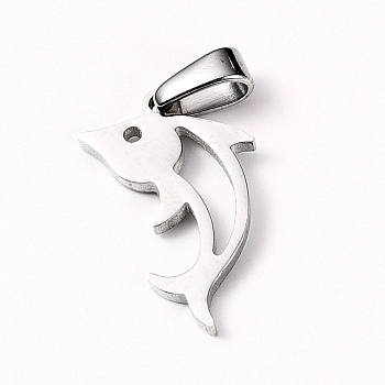 304 Stainless Steel Pendants, Large Hole Pendants, Dolphin, Stainless Steel Color, 18x11.5x1.5mm, Hole: 6x3mm