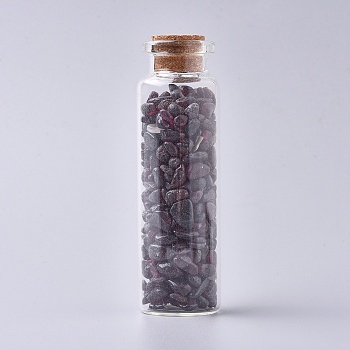 Glass Wishing Bottle, For Pendant Decoration, with Garnet Chip Beads Inside and Cork Stopper, 22x71mm