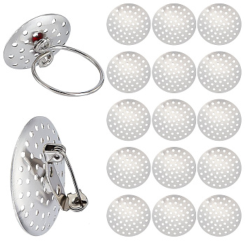 Brass Finger Ring/Brooch Sieve Findings, Perforated Disc Settings, Platinum, 25x1mm, Hole: 1mm, 200pcs/box
