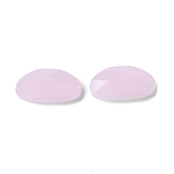Glass Cabochons,  Faceted, Oval, Pearl Pink, 10x18x4.5mm