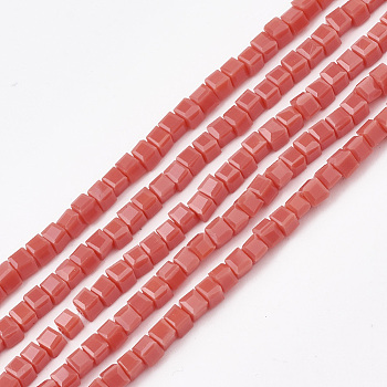 Opaque Solid Color Glass Beads Strands, Faceted, Cube, Indian Red, 2~2.5x2~2.5x2~2.5mm, Hole: 0.5mm, 195~200pcs/strand, 17.7 inch~18.8 inch