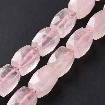 Natural Rose Quartz Beads Strands, Faceted, Cuboid, 15~16x11~12x11~12mm, Hole: 1.5mm, about 20~22pcs/strand, 15.3~15.7 inch(39~40cm)