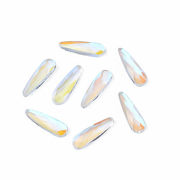 Glass Rhinestone Cabochons, Nail Art Decoration Accessories, Faceted, Teardrop, Clear AB, 10x3x1.5mm