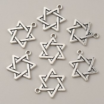 Tibetan Style Alloy Pendants, Star of David Charms, Antique Silver, 23x18x2mm, Hole: 1.8mm