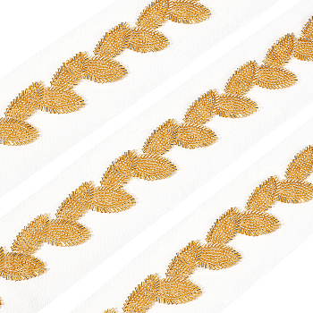 Leaf Pattern Bugle Bead Beaded Trim Banding, Beaded Fringe Lace Trims, Goldenrod, 3-1/4 inch(84x2.5mm), about 2.00 Yards(1.83m)