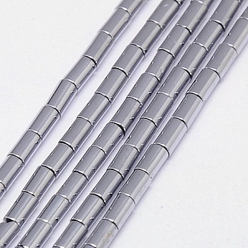 Electroplate Non-magnetic Synthetic Hematite Beads Strands, Column, Grade A, Platinum Plated, 4x2mm, Hole: 0.8~0.9mm, about 100pcs/strand, 16 inch