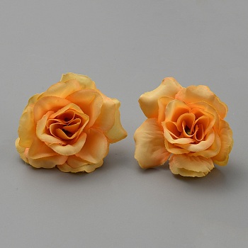 Cloth Imitation Rose Blossom, Artificial Flower Heads, Festival & Party Supplies, Orange, 45~50x35~36mm, Hole: 2mm