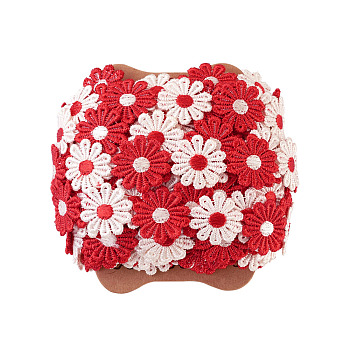 Colorful Polyester Lace Trim, Daisy Pattern, Red, 1"(25mm), 15yards(13.72m/roll)
