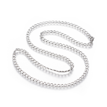 304 Stainless Steel Curb Chain Necklaces, with Lobster Claw Clasps, Stainless Steel Color, 23.6 inch(60cm), 4mm