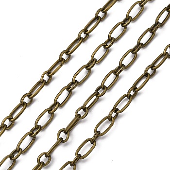 Iron Handmade Chains Mother-Son Chains, Unwelded, with Spool, Antique Bronze Color, Mother Link:5x9.5mm, 1.2mm thick, Son Link:5x6mm, 1.2mm thick, about 164.04 Feet(50m)/roll