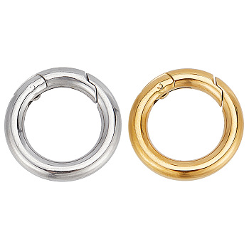 2Pcs 2 Colors 304 Stainless Steel Spring Gate Rings, for Keychain, Mixed Color, 7 Gauge, 20~20.5x3.5mm, 1pc/color