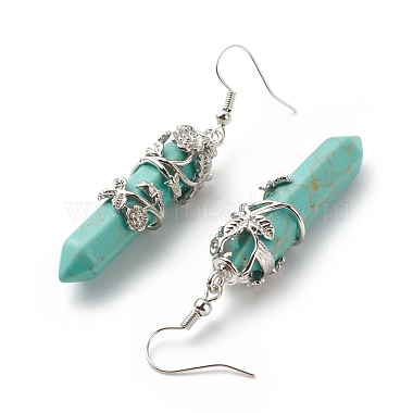 Balle turquoise synthétique avec boucles d'oreilles pendantes fleur(EJEW-G300-02P-09)-3