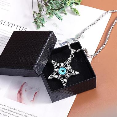 Five-pointed Star Pendant Necklace Titanium Steel Star Pendant Necklace Vintage Resin Evil Eye Jewelry Guardian Charms for Men Women(JN1108A)-5