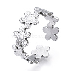 Non-Tarnish 304 Stainless Steel Flower Open Cuff Ring for Women, Stainless Steel Color, US Size 6 3/4(17.1mm)(RJEW-N040-33)