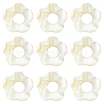 20Pcs Freshwater Shell Beads Frames, Dyed, Flower, White, 14.5~15.5x15~16x2.5mm, Hole: 1mm(SHEL-YW0001-08)