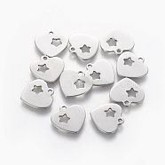 201 Stainless Steel Charms, Heart with Star, Stainless Steel Color, 12.5x13x0.5mm, Hole: 1.4mm(STAS-L233-038P)