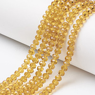 Glass Beads Strands, Faceted, Rondelle, Goldenrod, 10x8mm, Hole: 1mm, about 63~65pcs/strand, 49~50cm(EGLA-A034-T10mm-D04)