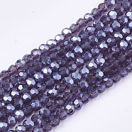 Electroplate Glass Beads Strands, Pearl Luster Plated, Faceted, Rondelle, Indigo, 2.5~3x2~2.5mm, Hole: 0.6mm, about 196pcs/strand, 19 inch(X-EGLA-T013-04E)