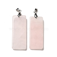 Natural Rose Quartz Big Pendants, Rectangle Charms, with Rack Plating Platinum Plated Brass Snap on Bails, Lead Free & Cadmium Free, 48~51x19~20x6~7.5mm, Hole: 5.7x4mm(G-H286-06P-02)