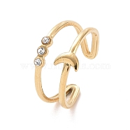 Clear Cubic Zirconia Crescent Moon Open Cuff Ring, Titanium Steel Jewelry for Women, Golden, Inner Diameter: 19mm(KK-A181-VF536-1)