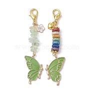 Butterfly Alloy Enamel Pendants Decoraiton, Natural Prehnite Chip & Lava Rock Beads and Lobster Claw Clasps Charm, Lime Green, 81~83mm, 2pcs/set(HJEW-JM01637-01)