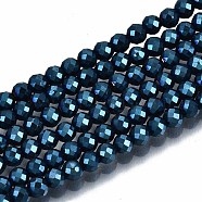 Electroplate Non-magnetic Synthetic Hematite Beads Strands, Round, Faceted, Royal Blue, 3mm, Hole: 0.8mm, about 137~139pcs/strand, 15.55 inch~15.67 inch(39.5cm~39.8cm)(G-T114-60A-04)