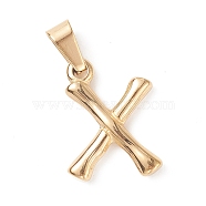 304 Stainless Steel Pendants, Bamboo Style, Letter, Golden Color, Letter.X, 19x14x3mm, Hole: 3x7mm(STAS-F235-01G-X)