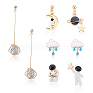 4 Pairs 4 Style Spaceman & Moon & Star Alloy Enamel Stud Earrings Set, Brass Cage Drop Earrings for Women, Mixed Color, 14~65mm, Pin: 0.6~0.8mm, 1 Pair/style(EJEW-AN0001-42)
