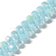 Glass Beads Strands, Faceted, Flat Round, Light Sky Blue, 8x5mm, Hole: 1.2mm, about 80pcs/strand, 21.65 inch(55cm)(GLAA-G097-05B)