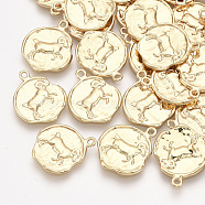 Brass Pendants, Flat Round with Constellations, Real 18K Gold Plated, Aries, 16x14x1~1.5mm, Hole: 1mm(KK-S352-01H)