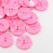 Acrylic Sewing Buttons, Plastic Buttons for Costume Design, 2-Hole, Dyed, Flat Round, Pink, 20x3mm, Hole: 1mm(BUTT-E073-B-08)