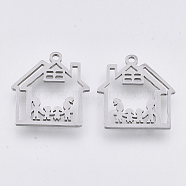 201 Stainless Steel Pendants, Laser Cut Pendants, House with Family, Stainless Steel Color, 17.5x16.5x1mm, Hole: 1.4mm(X-STAS-T044-93P)