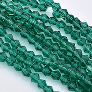 Faceted Bicone Glass Beads Strands, Teal, 4x4mm, Hole: 1mm, about 92~96pcs/strand, 13.78~14.37 inch(X-EGLA-P017-4mm-09)